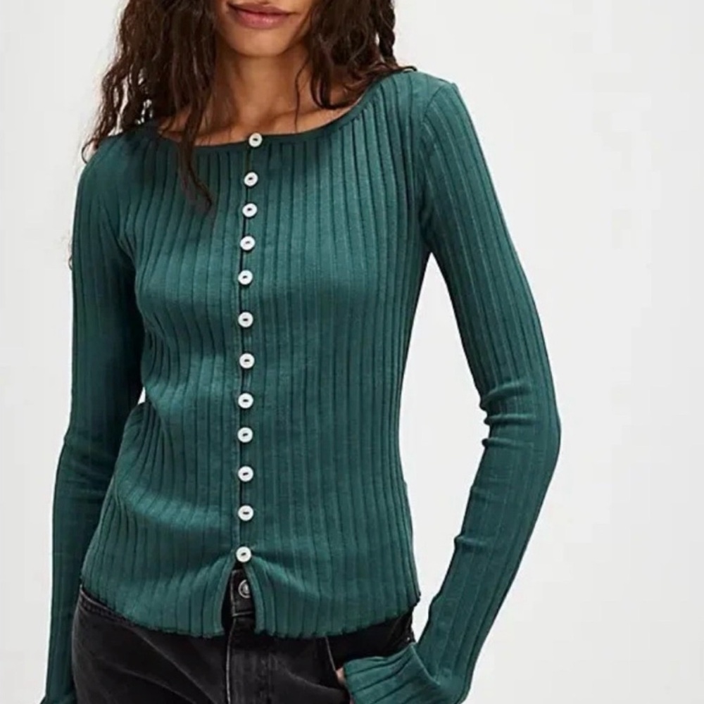 Free People Tilly Button Down Ribbed Top